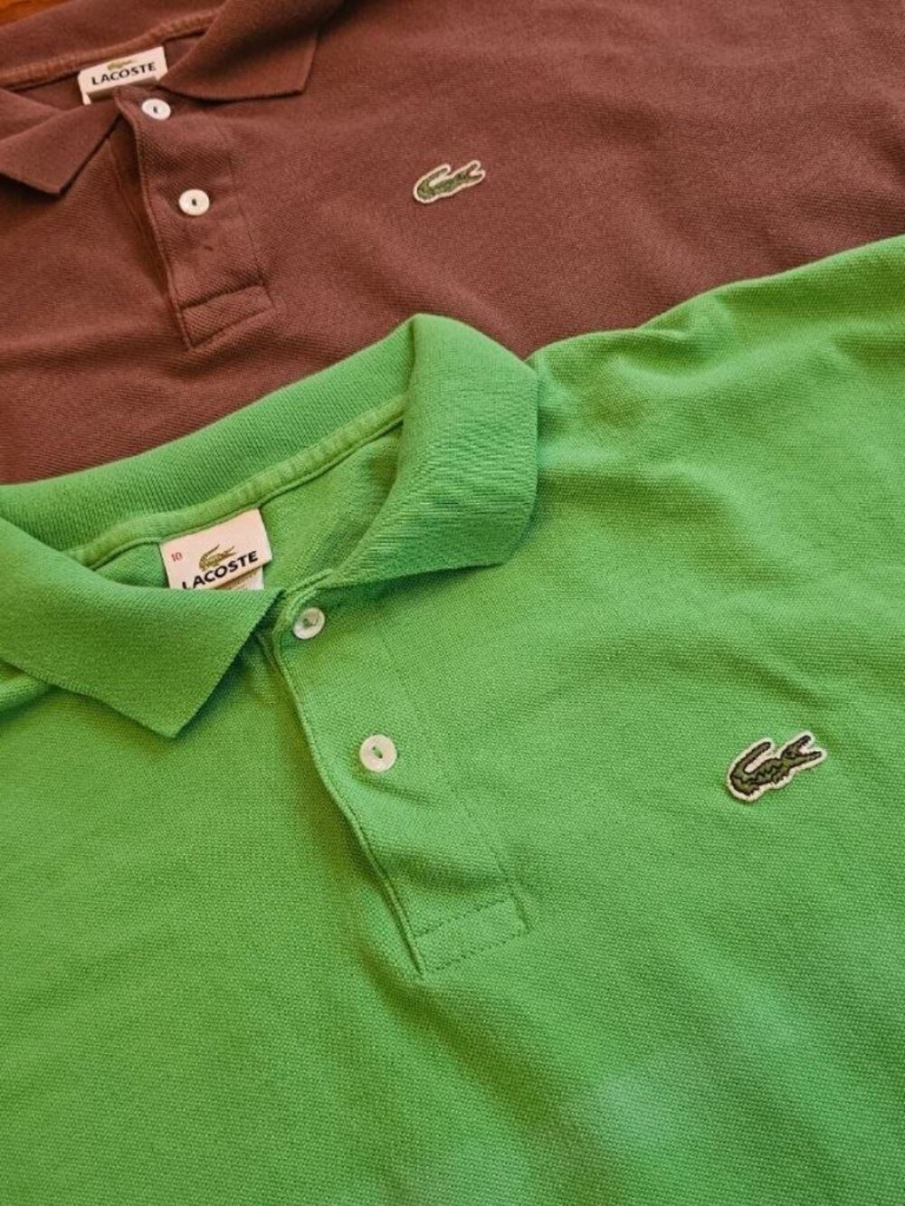 (2) LACOSTE Polo Shirts Mens Size 10 (XL-XXL USA) - Green & Brown